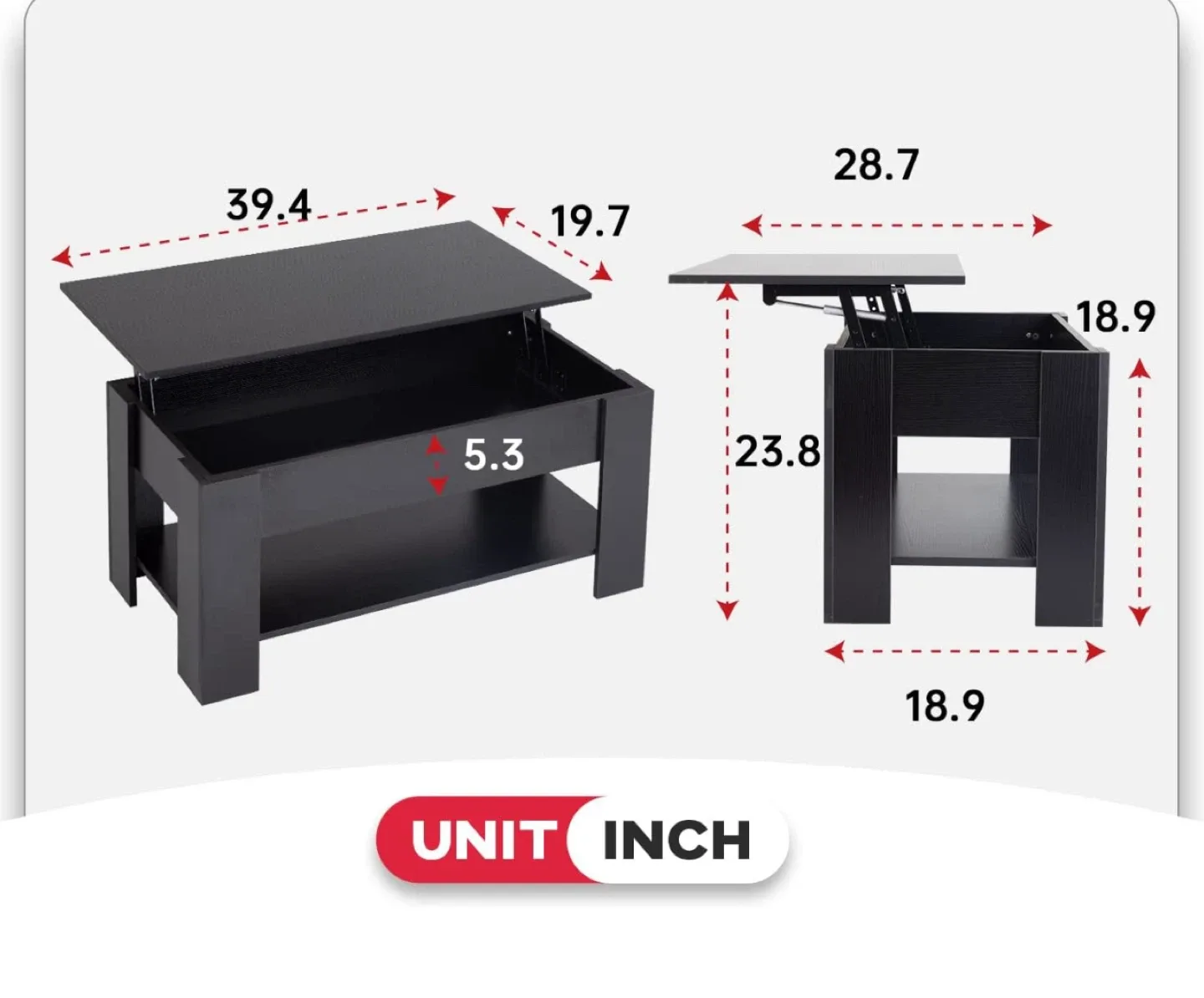 Lift Top Coffee Table - 39.4 x 19.7 inches image indicator(5)