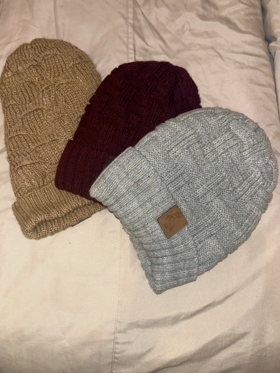 Assorted Beanies - Brown, Burgundy, Gray thumbnail
