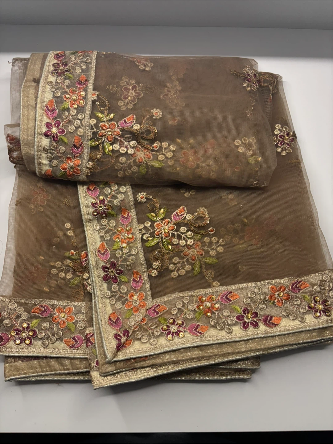 Unstitched Punjabi Suit Brown, Party Wear - photo 3
