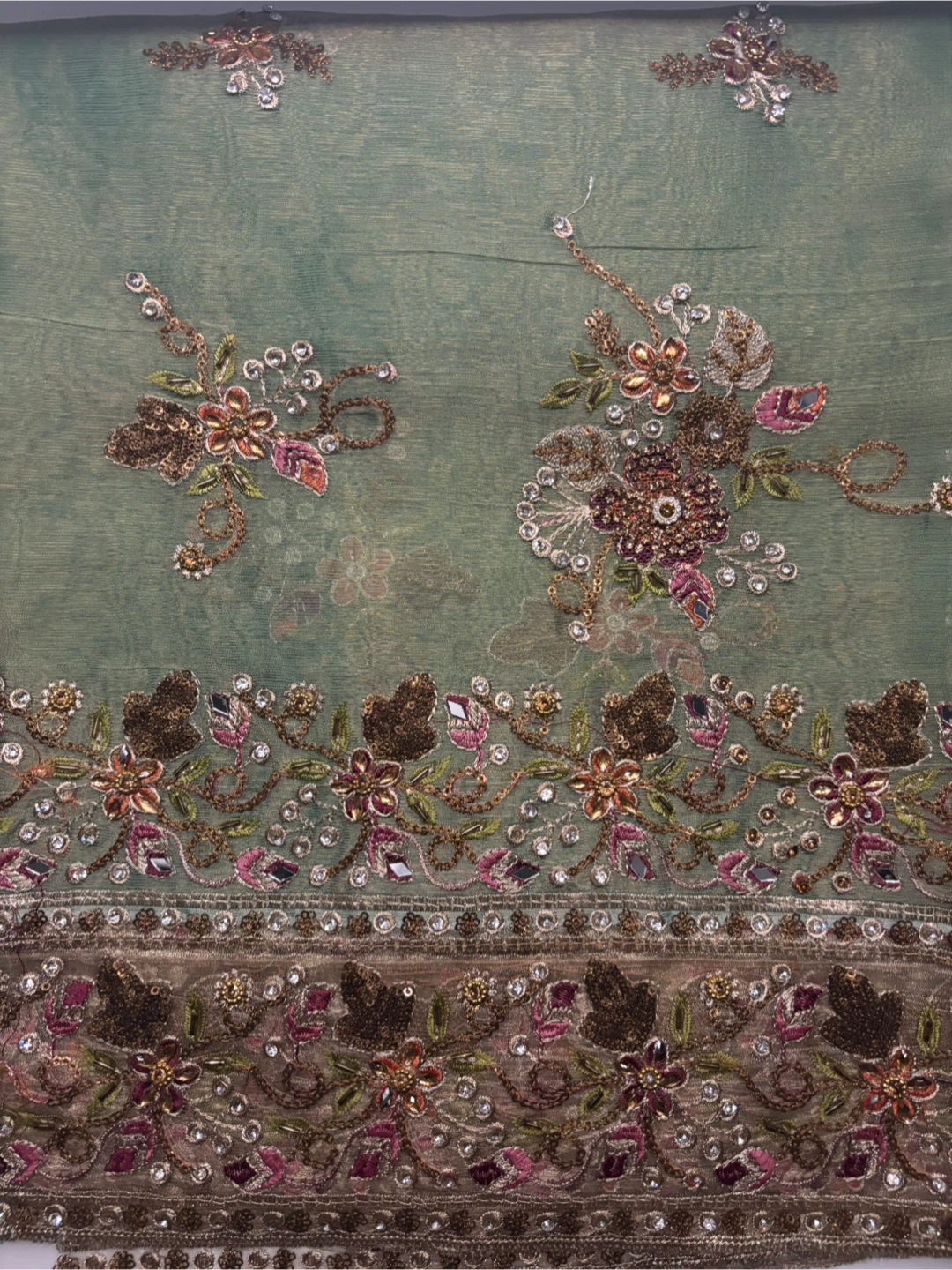Unstitched Punjabi Suit Turquoise, Party Wear - photo 2