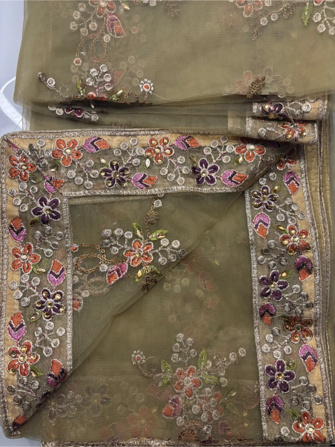 Unstitched Punjabi Suit Olive Green, Party Wear - photo 3