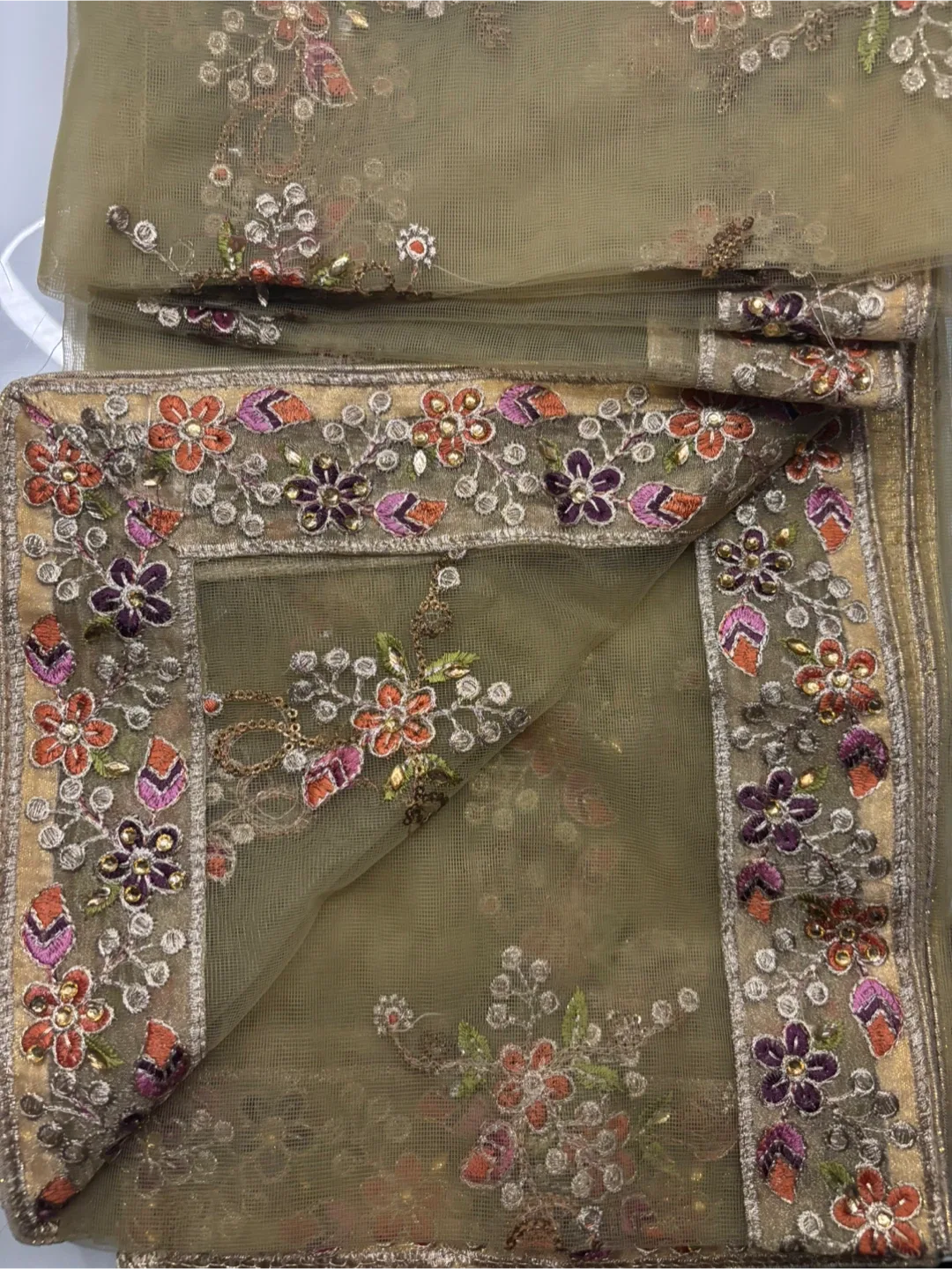 Unstitched Punjabi Suit Olive Green, Party Wear image indicator(3)