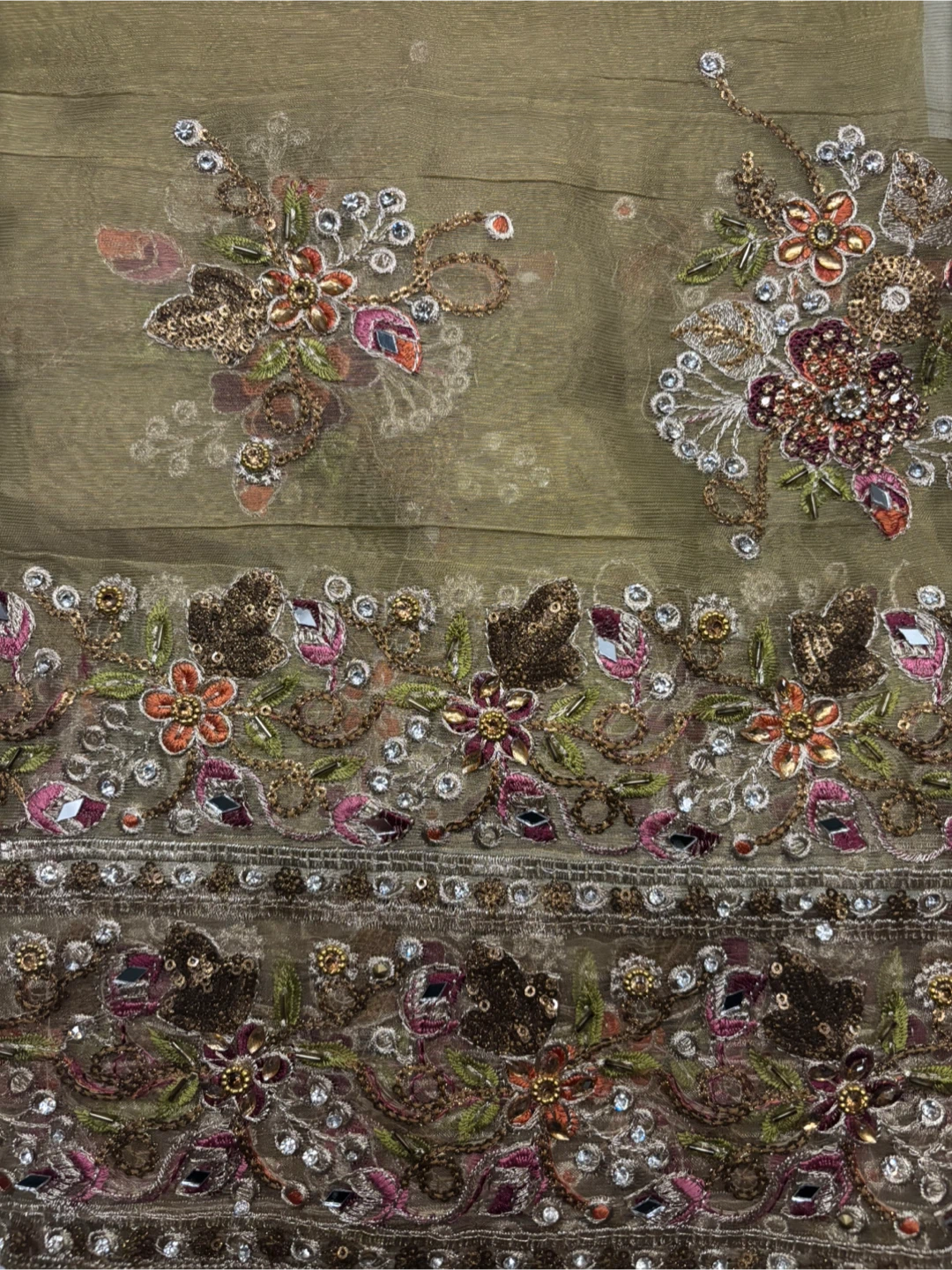 Unstitched Punjabi Suit Olive Green, Party Wear - photo 2