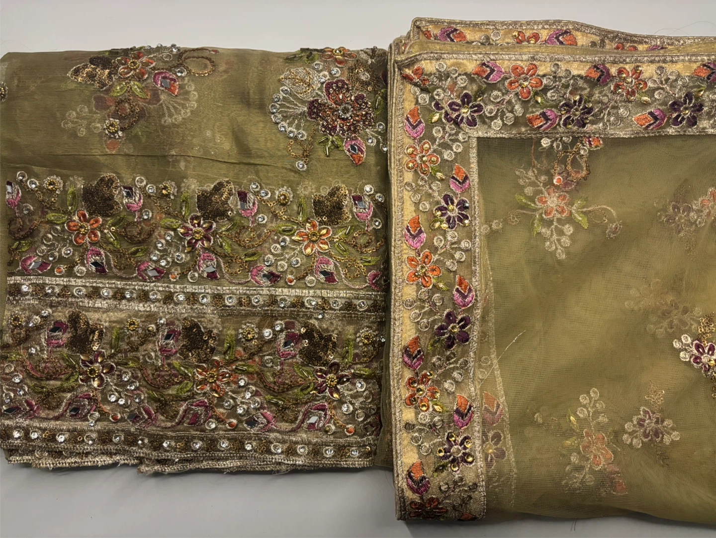 Unstitched Punjabi Suit Olive Green, Party Wear