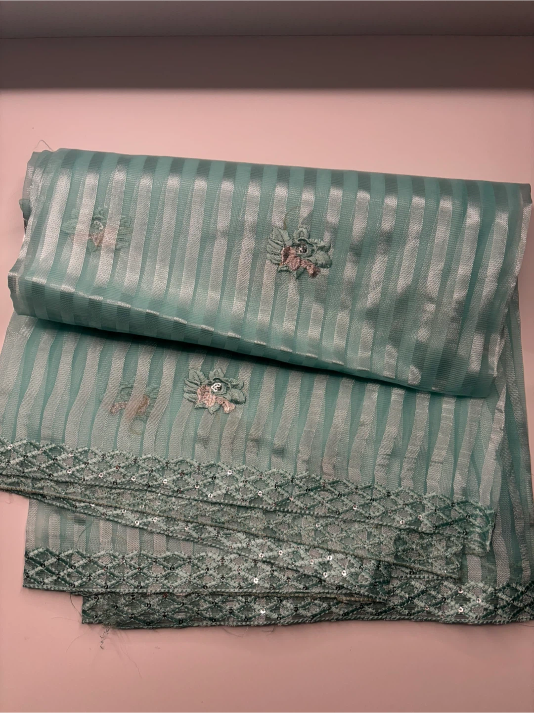 Unstitched Punjabi Suit Light Blue/Sea Green, Party Wear - photo 2