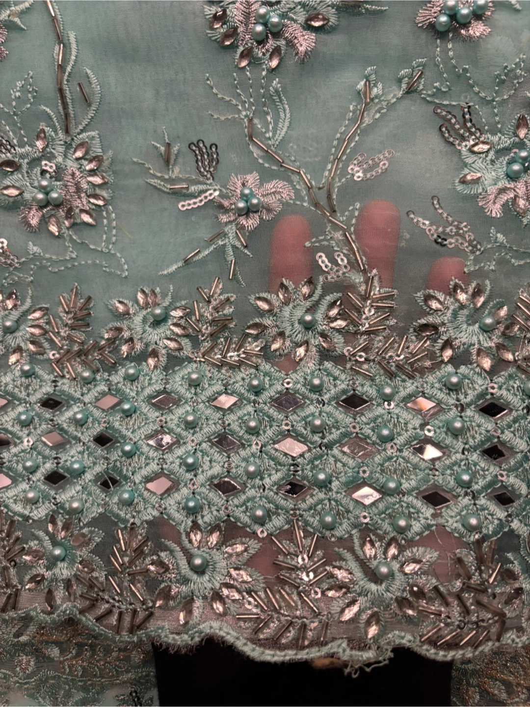 Unstitched Punjabi Suit Light Blue/Sea Green, Party Wear - photo 3