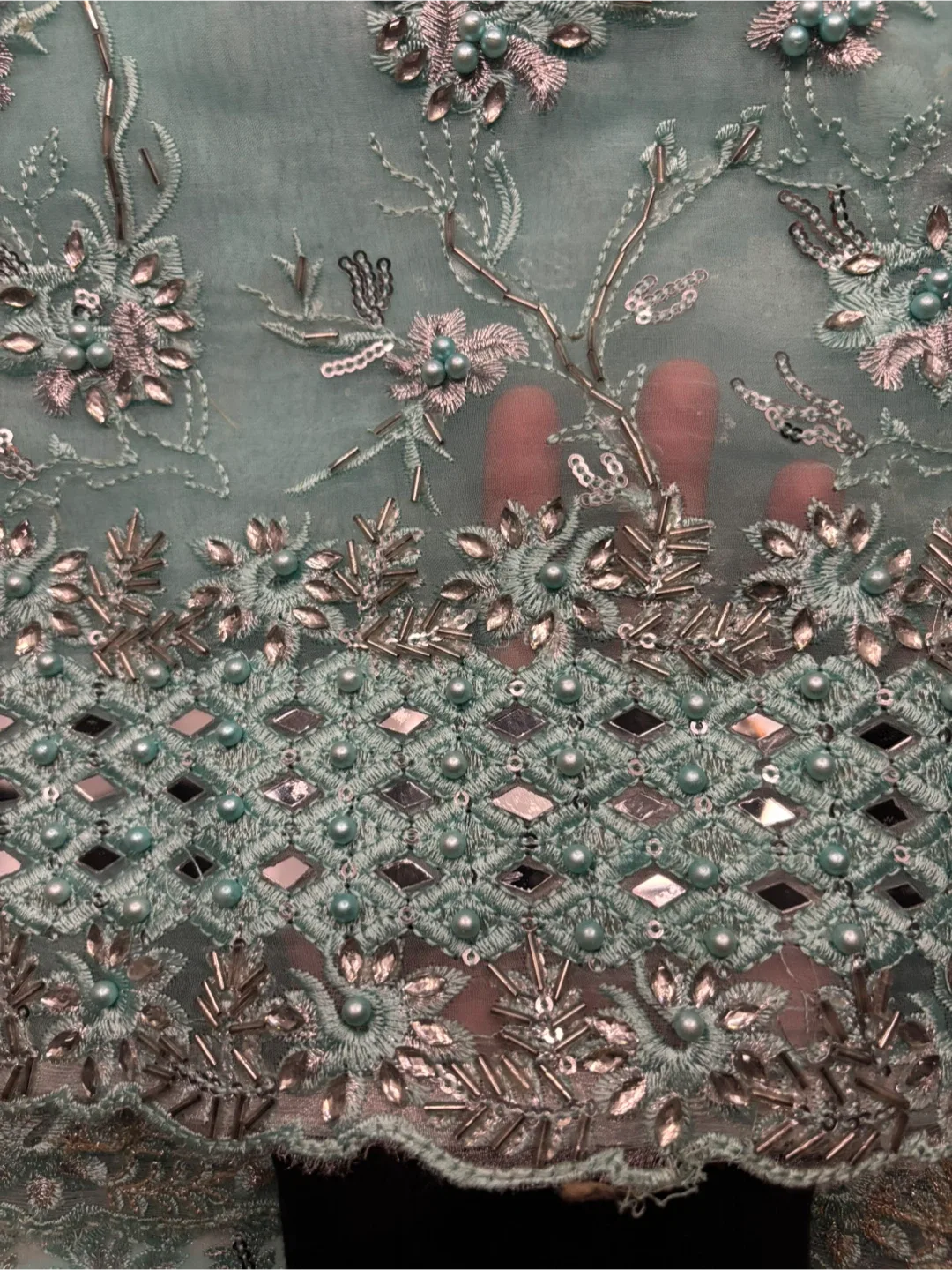 Unstitched Punjabi Suit Light Blue/Sea Green, Party Wear image indicator(3)