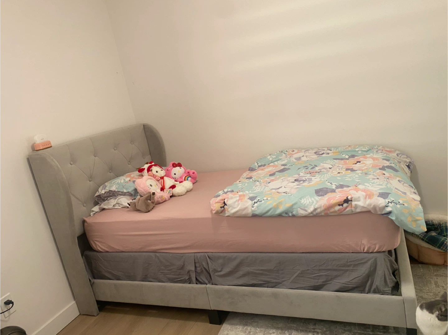 Upholstered Grey Twin Bed Frame, Bed Box, and Mattress - photo 2