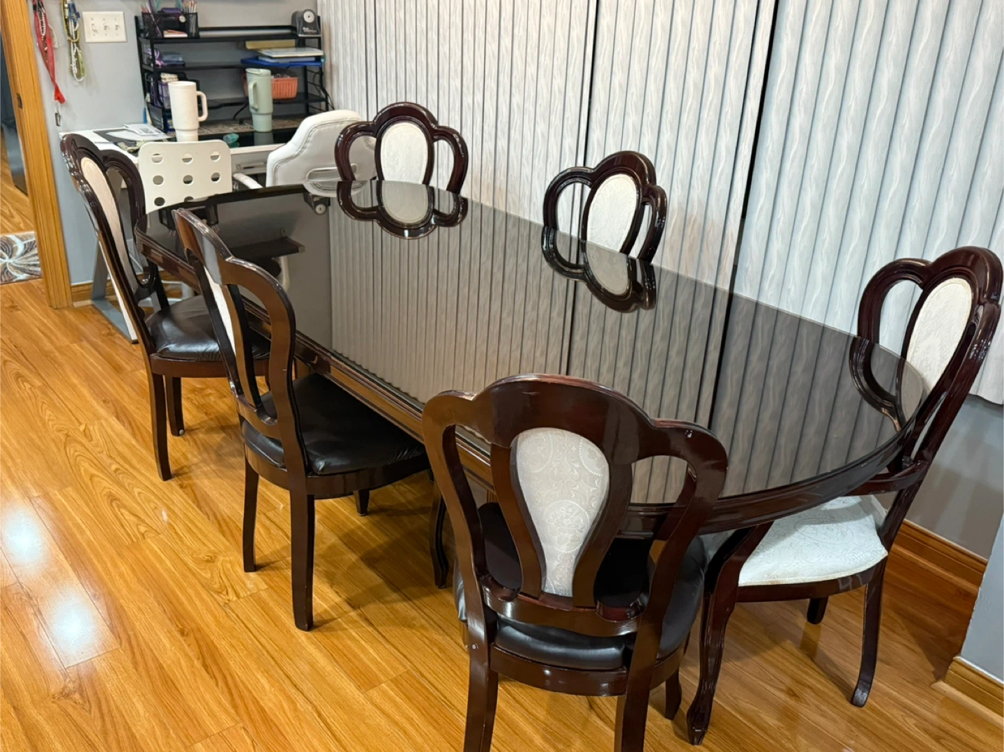 Dining Table with 6 Chairs - Dark Wood - photo 3