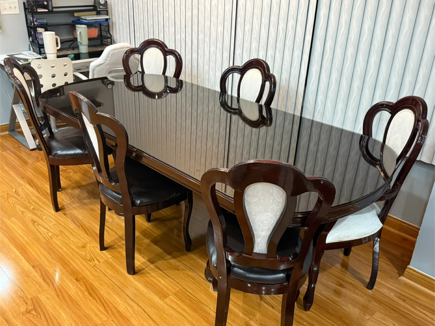 Dining Table with 6 Chairs - Dark Wood - photo 4