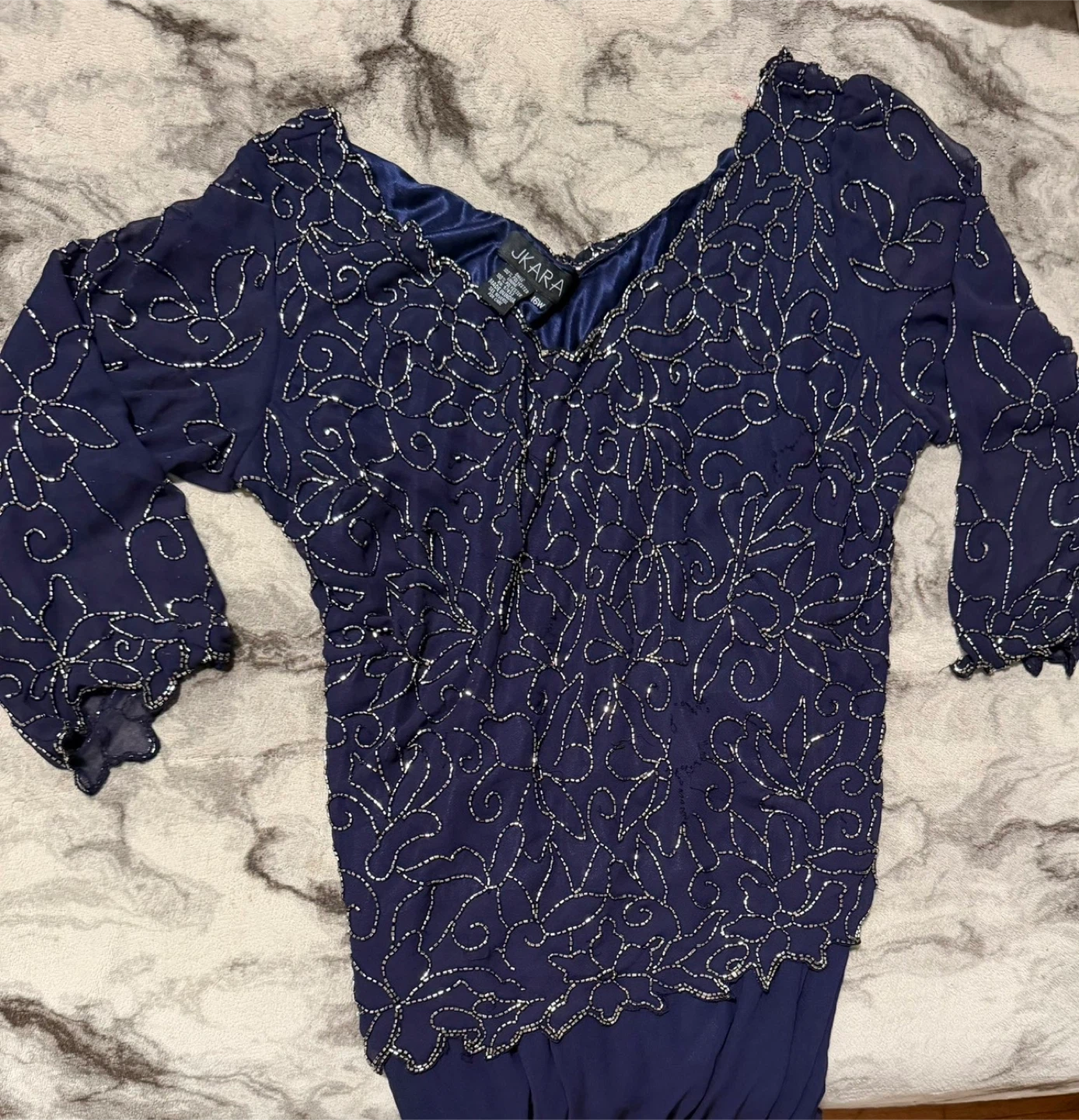 JKara Beaded Dress - Navy Blue