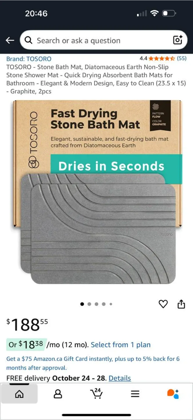 🛁 TOSORO Stone Bath Mat (2pcs) – Graphite | Fast Drying thumbnail