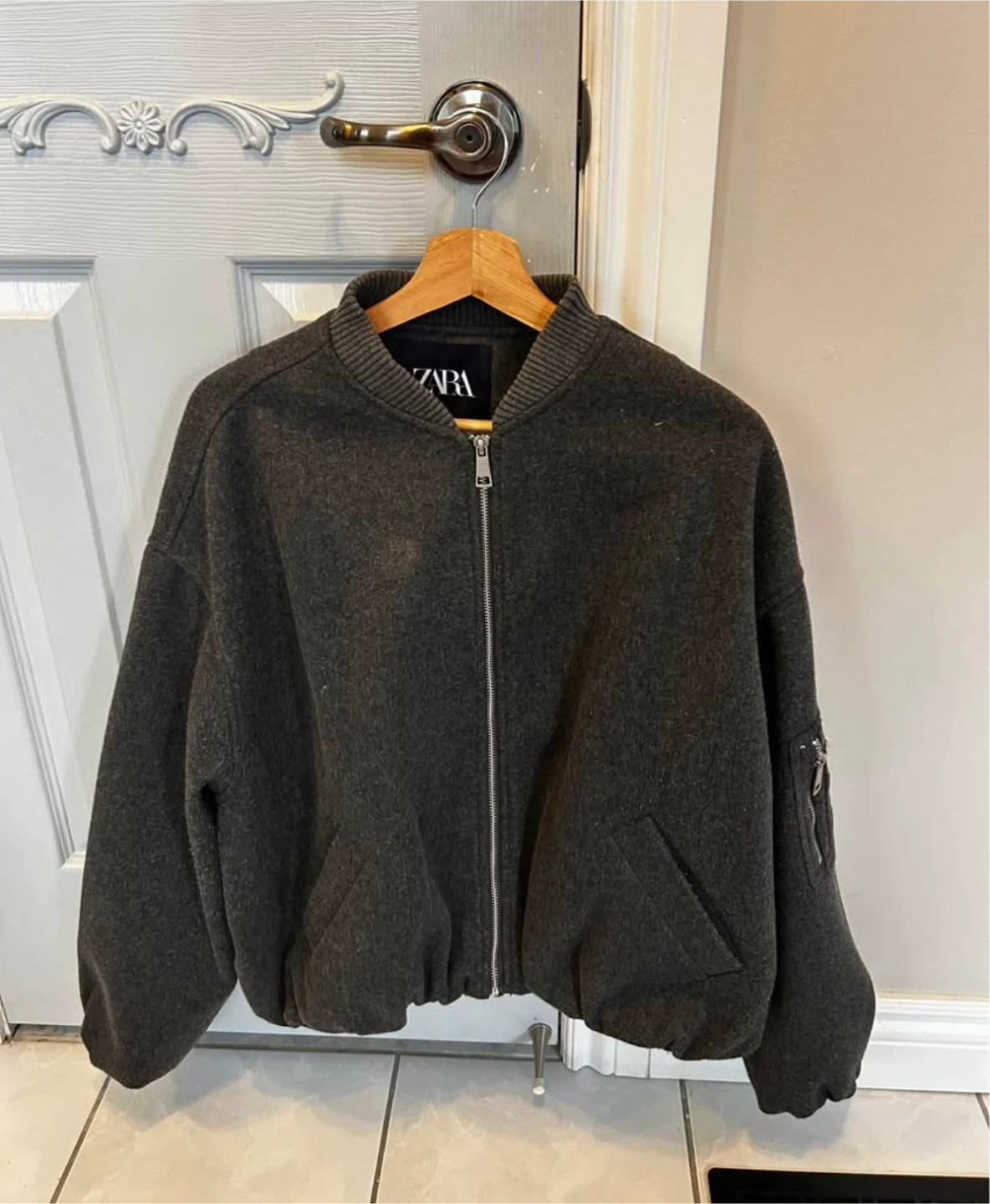Zara Wool Blend Bomber Jacket, Size M