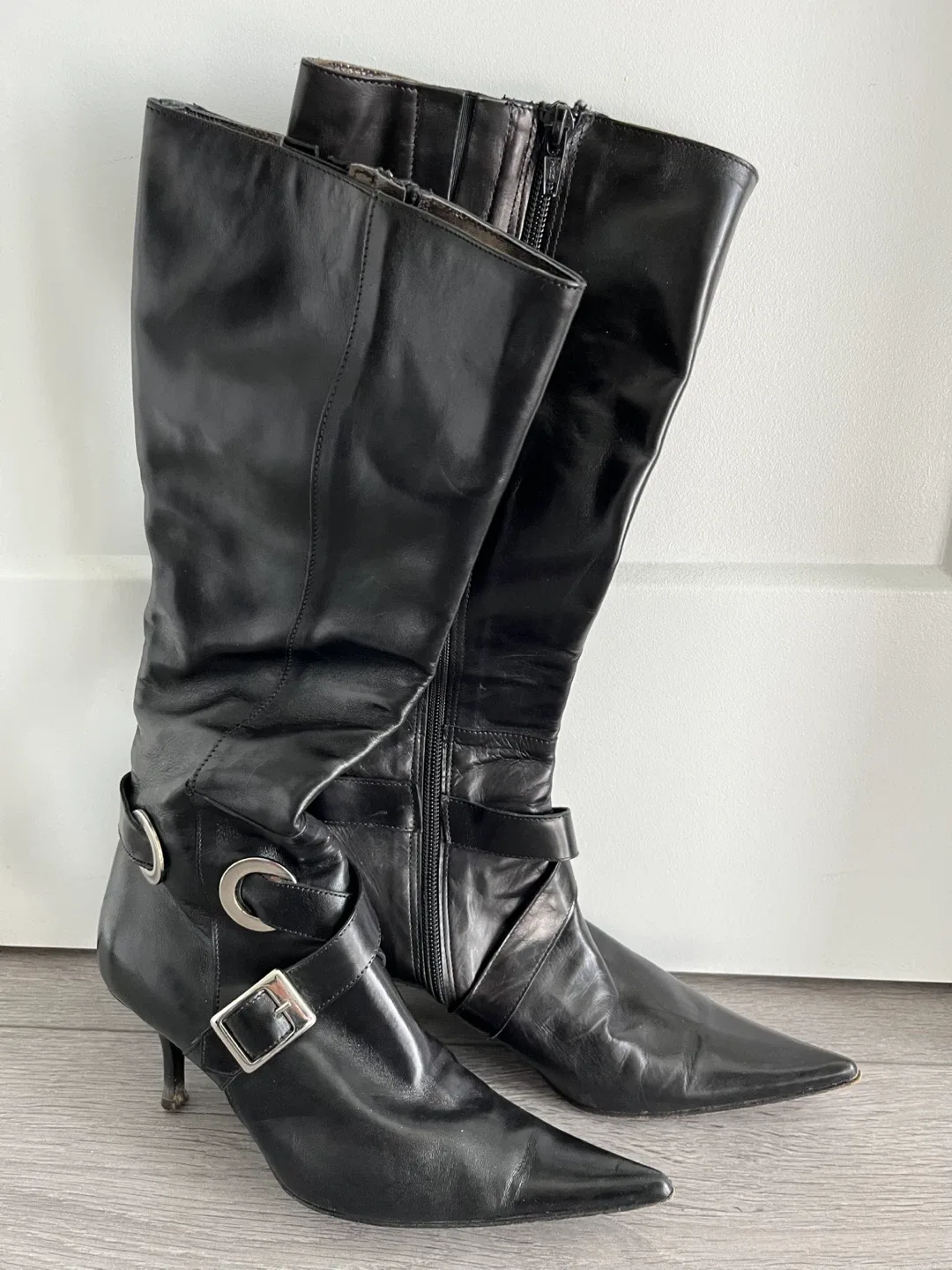 Vero Cuoio Black Leather Knee High Boots - Size 35