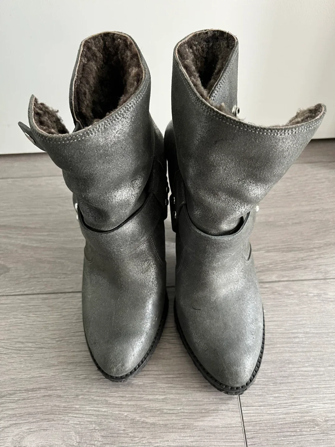 Gray Suede Leather Ankle Boots