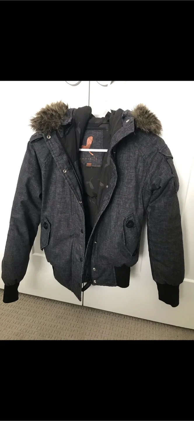 TNA Grey Winter Jacket with Fur Hood image indicator(2)