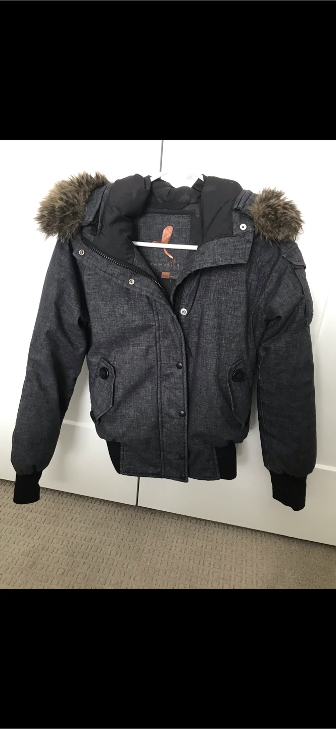TNA Grey Winter Jacket with Fur Hood