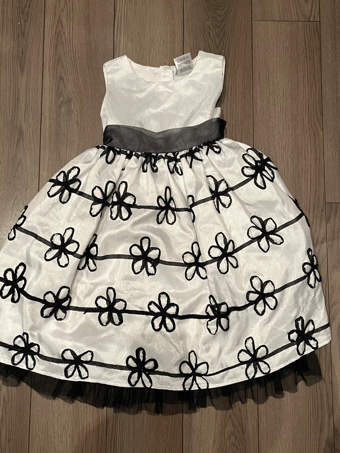 Girls White & Black Floral Dress - Size 5