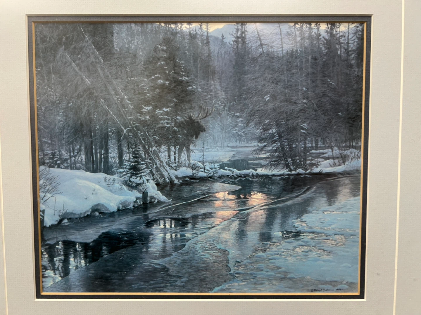 1948 art wall decor by Robert Bateman WINTER SUNSET - MOOSE