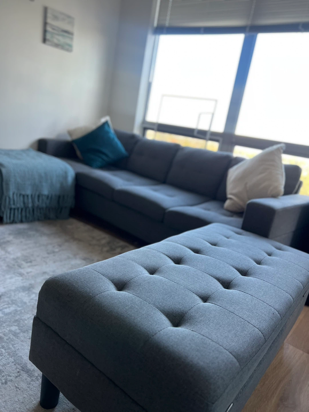Grey L Shaped Couch with Ottoman - photo 2