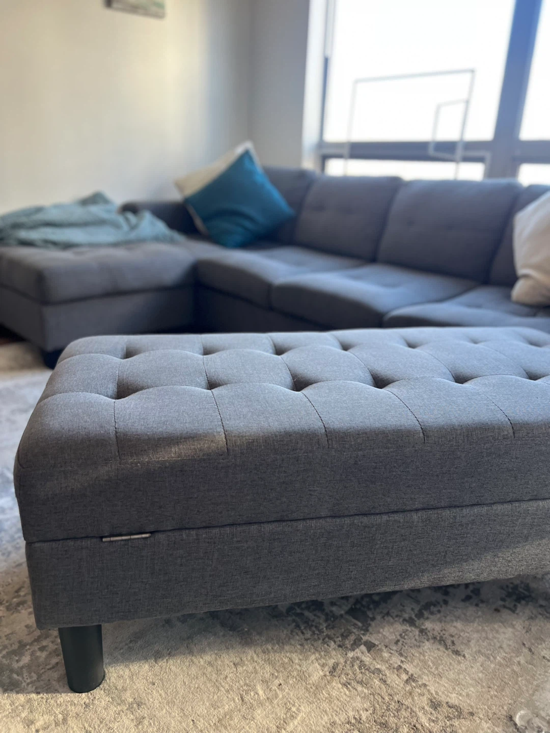 Grey L Shaped Couch with Ottoman - photo 5