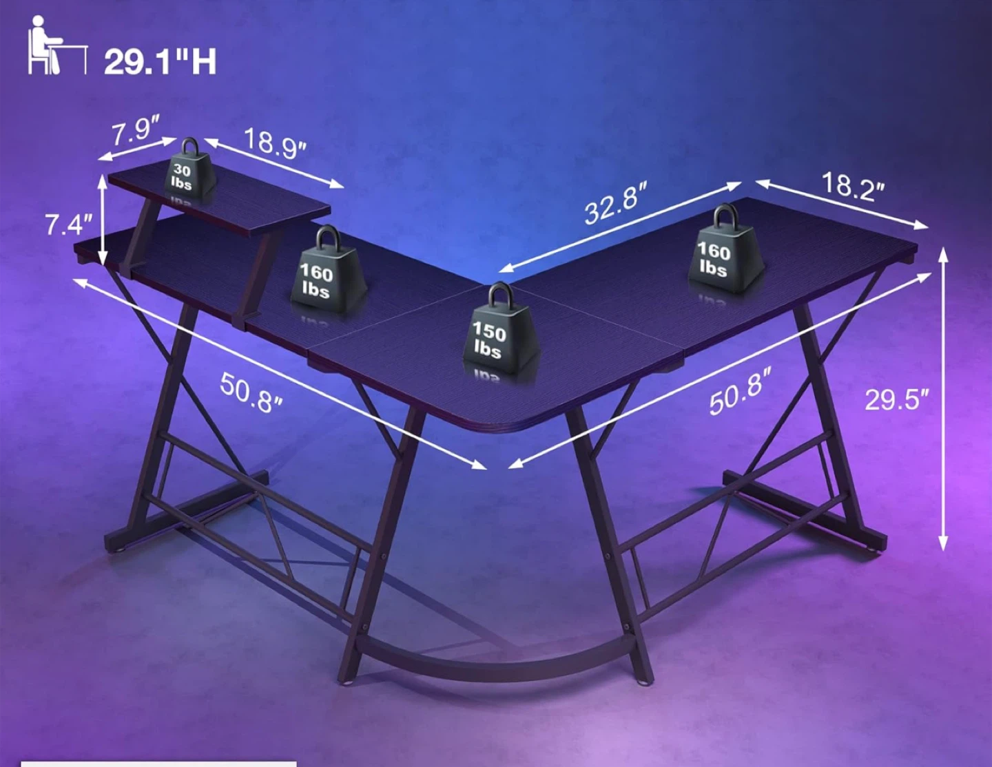 Mr IRONSTONE L-Shaped Desk - 50.8" Computer Corner Desk - photo 2