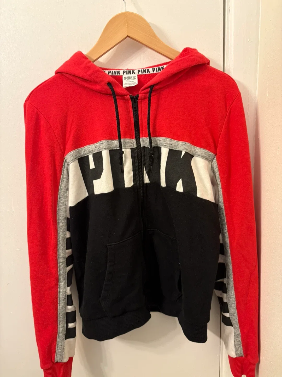 PINK Victoria's Secret Red/Black Hoodie - Size L 🥕 thumbnail