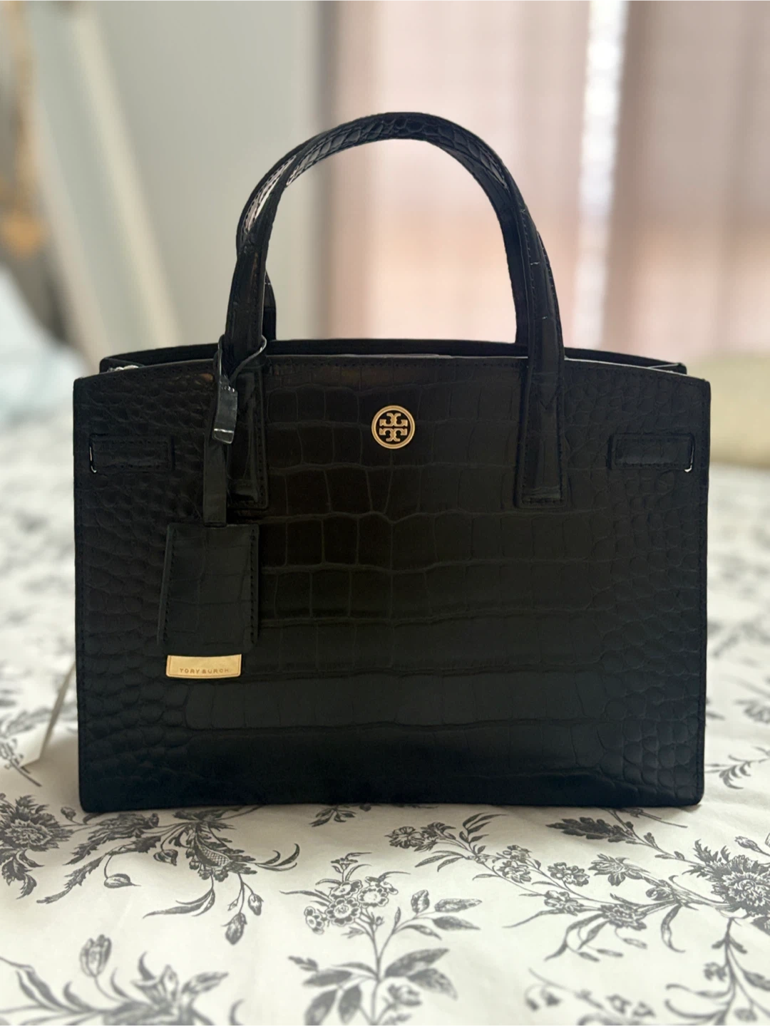 Tory Burch Black Croc Embossed Leather Handbag - photo 2