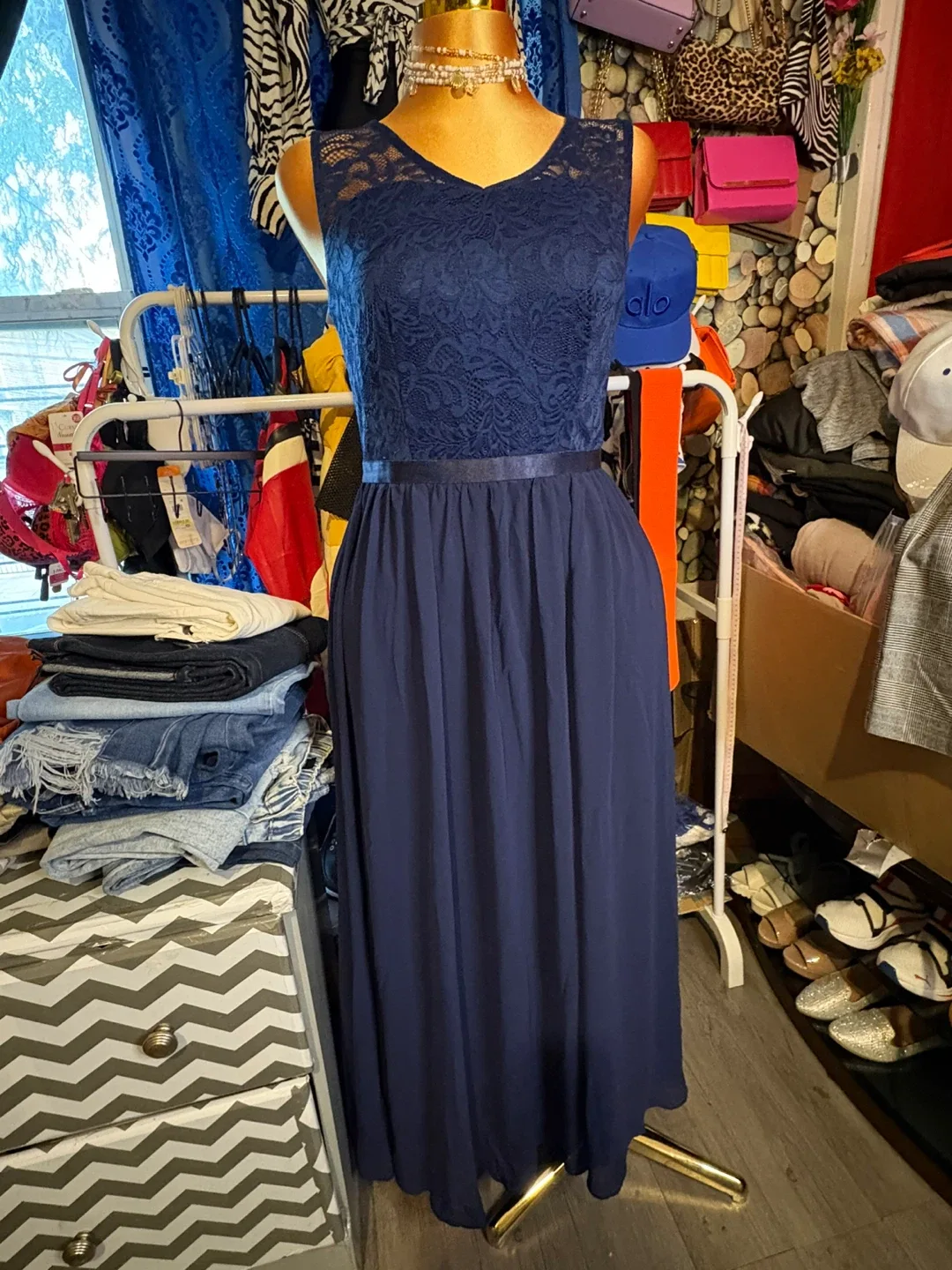 Navy Blue Lace Top Maxi Dress thumbnail