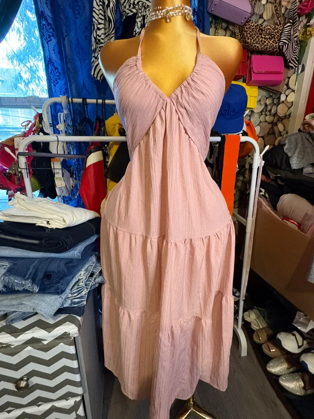 Pink Halter Tiered Dress thumbnail
