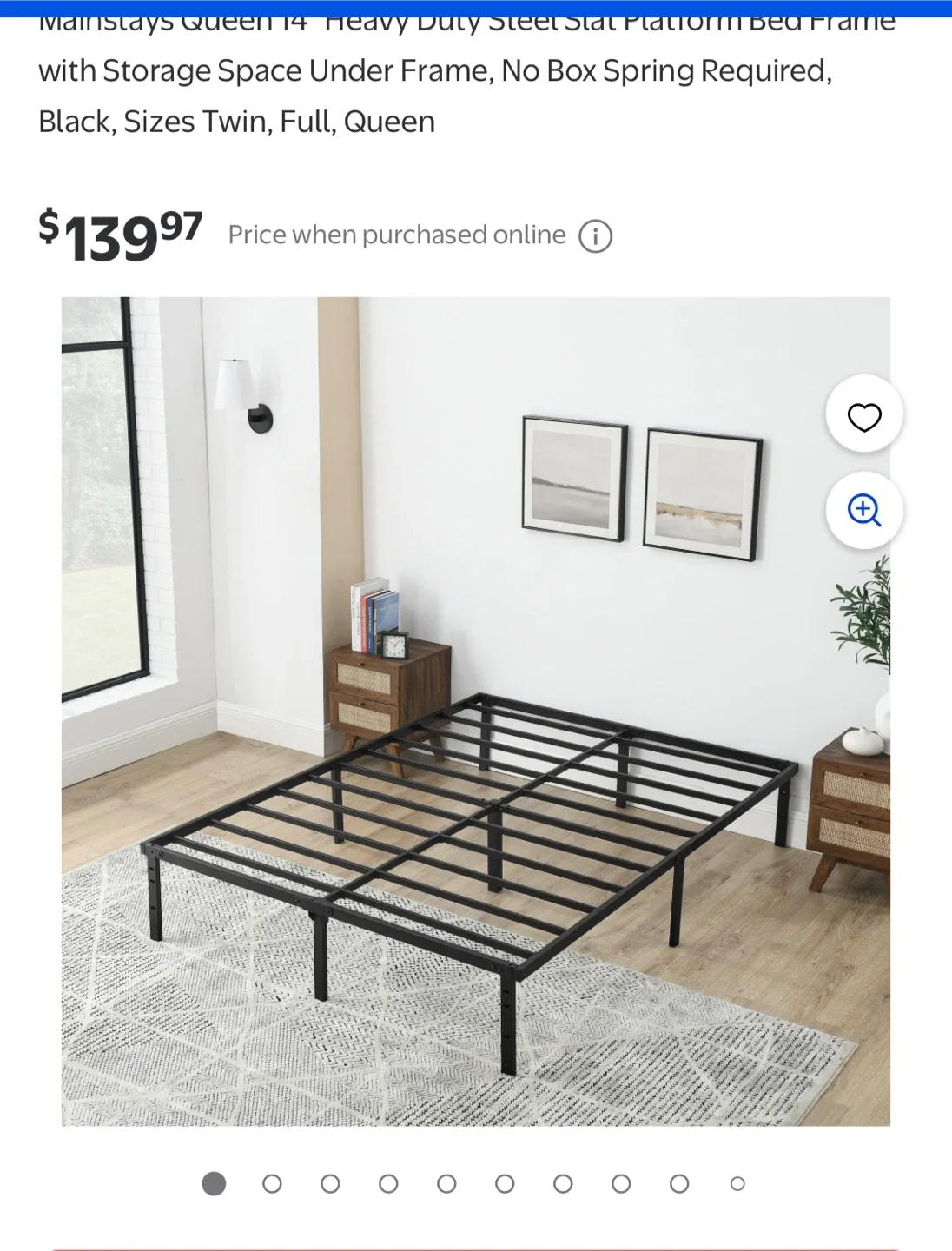 Mainstays Double Bed Frame - Heavy Duty Steel