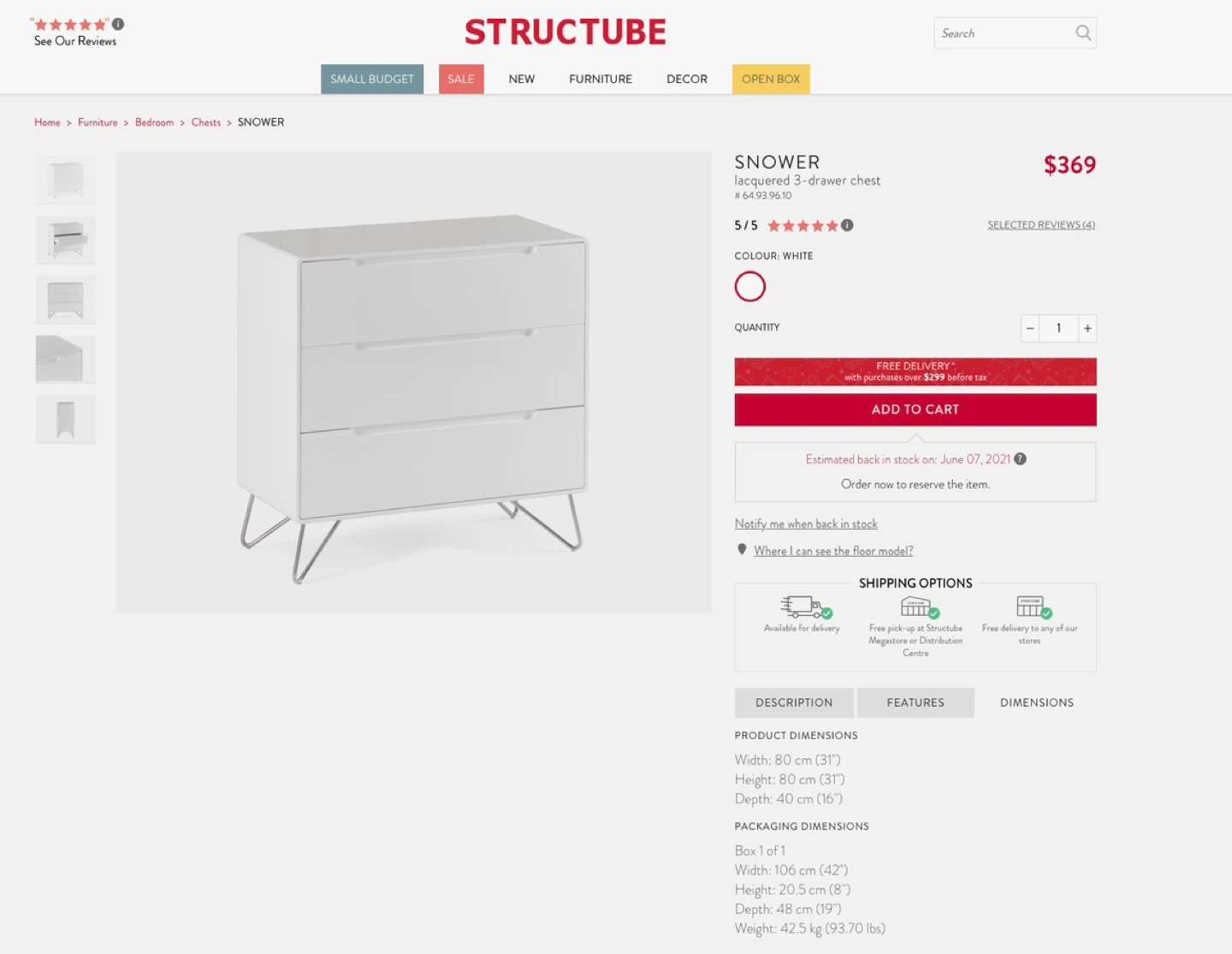 Structube SNOWER 3-Drawer Chest - White - photo 5