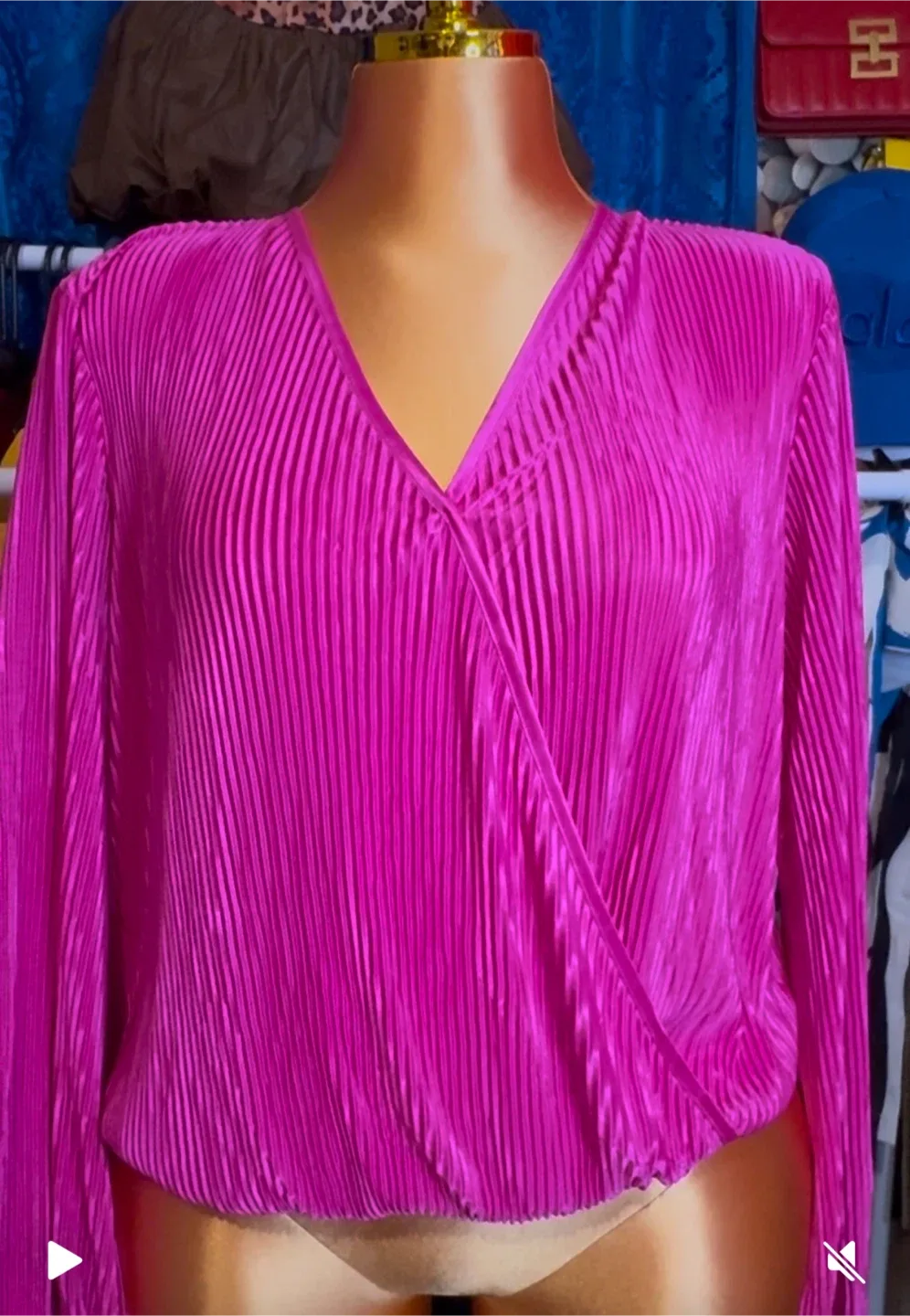 Pink Pleated Long Sleeve Wrap Top thumbnail