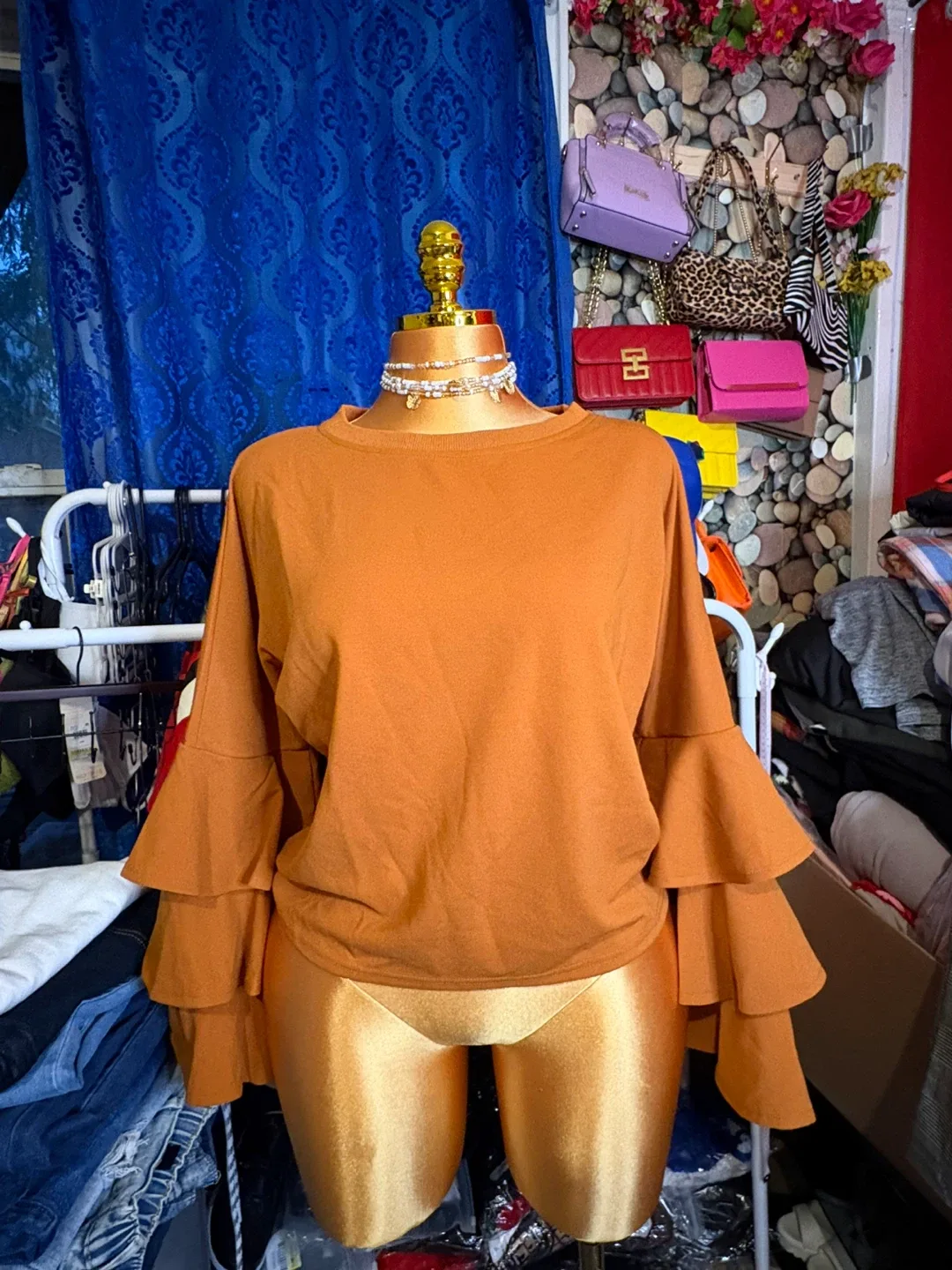 Orange Ruffle Sleeve Top thumbnail