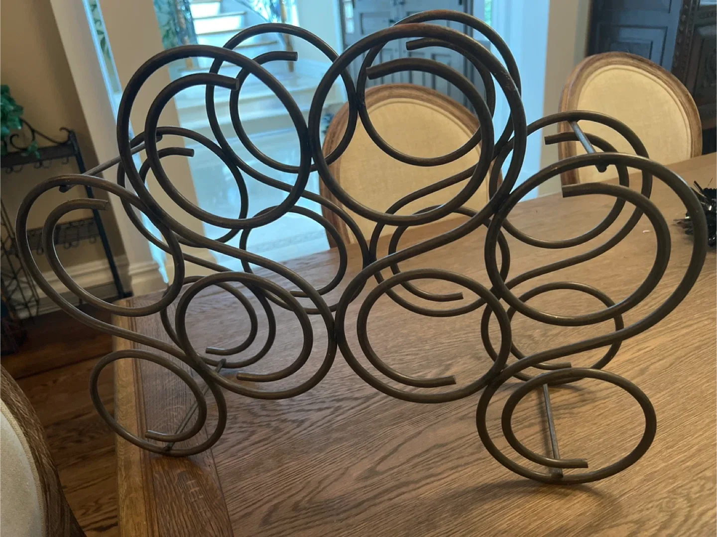 Vintage Swirl Wrought Iron 8 Wine Bottle Rack Holder Heavy image indicator(3)