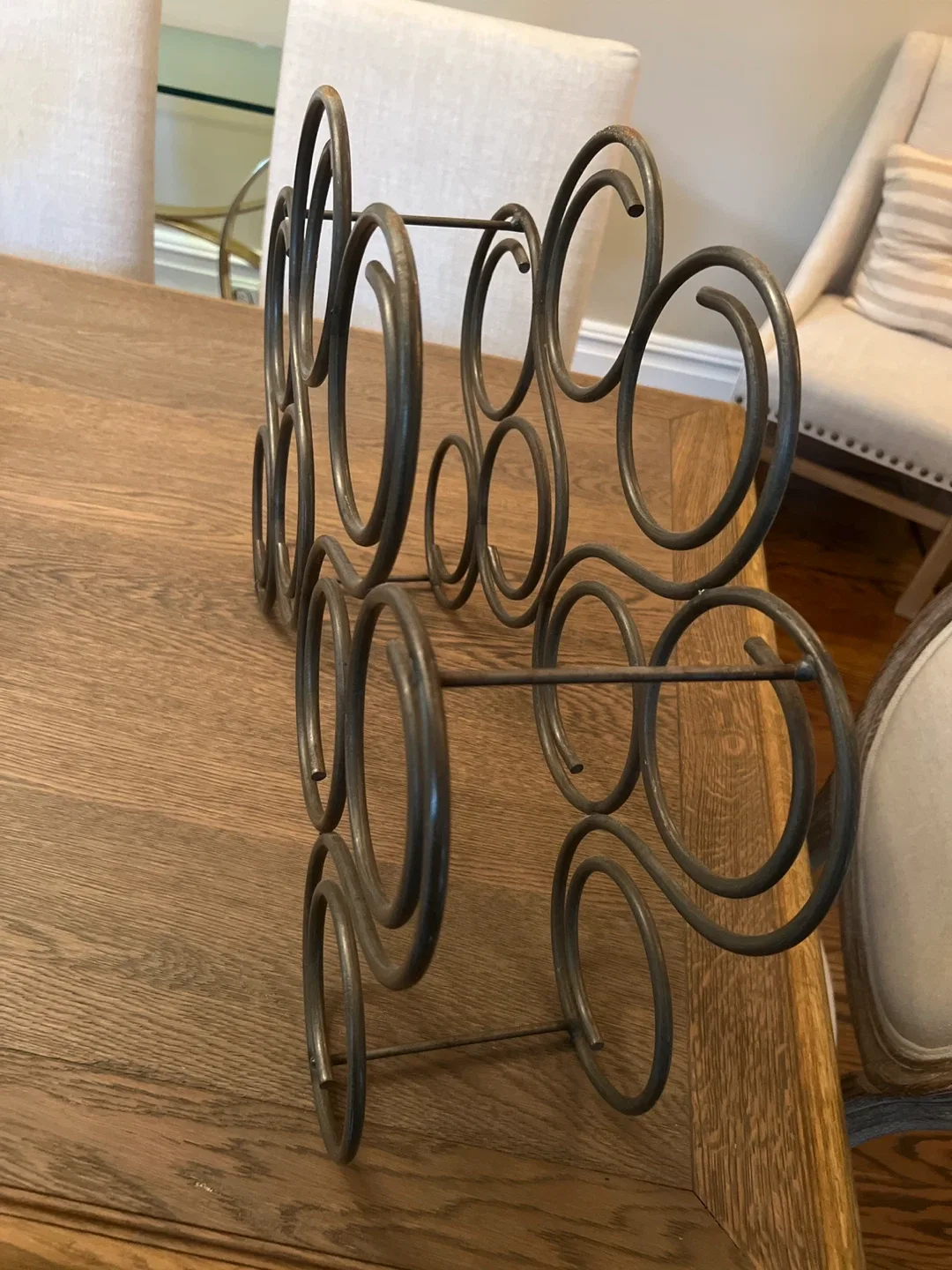 Vintage Swirl Wrought Iron 8 Wine Bottle Rack Holder Heavy image indicator(2)
