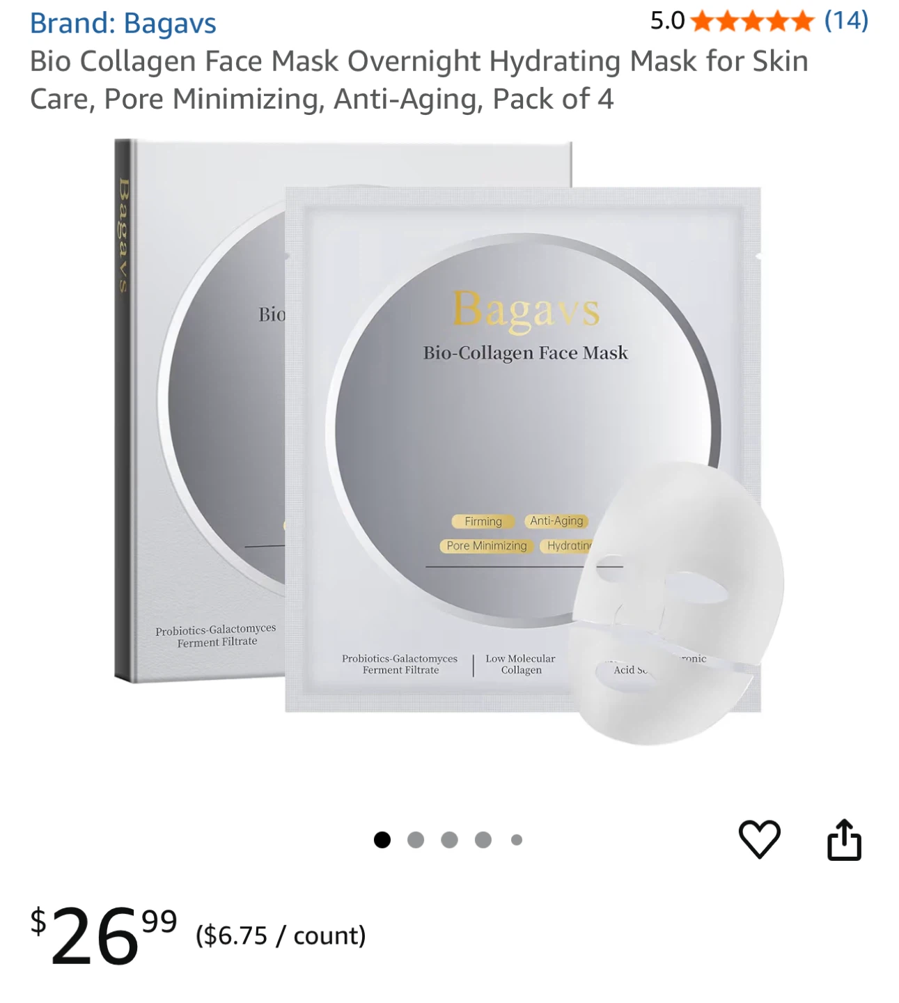 Bagavs Bio Collagen Face Mask (Pack of 4)