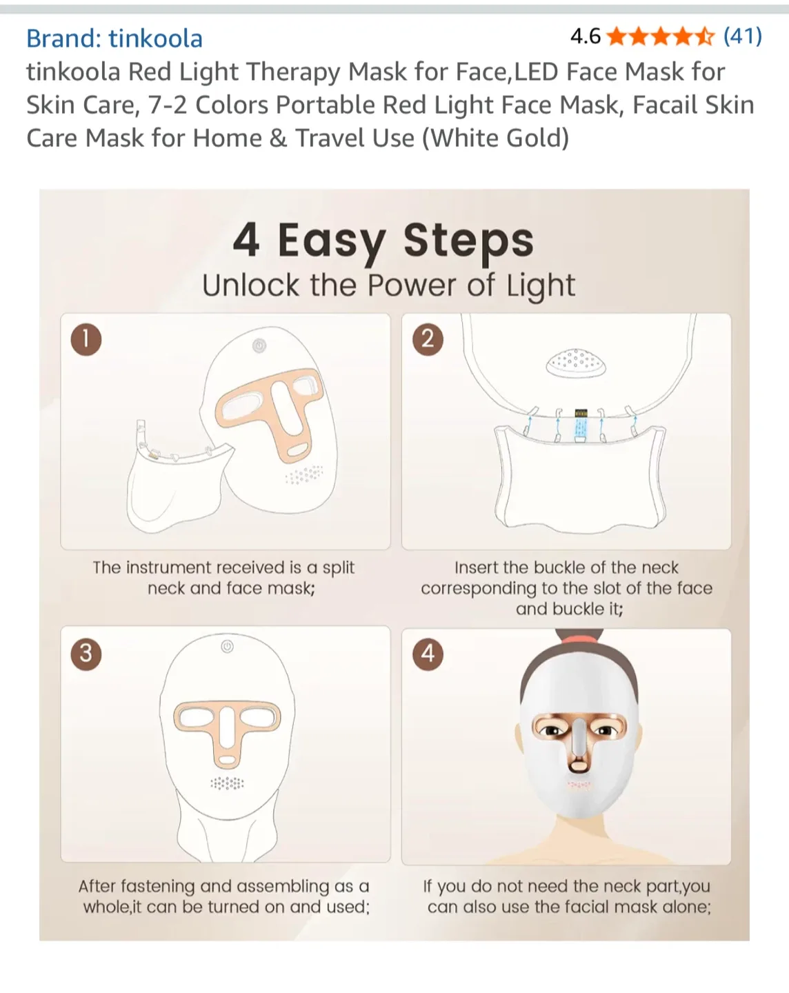 Tinkoola LED Red Light Therapy Face Mask image indicator(4)