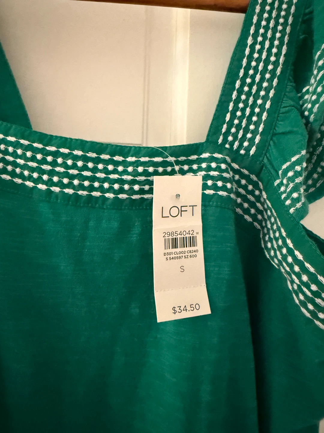 LOFT Green Embroidered Tank Top - Size S - photo 2