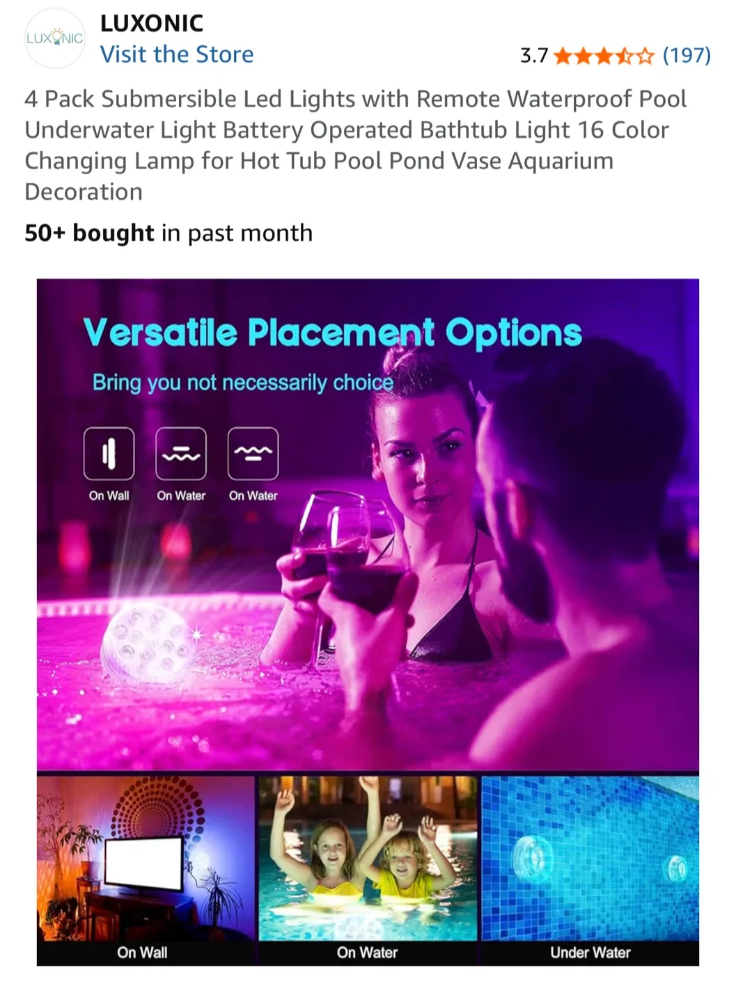 LUXONIC Submersible LED Lights 4 Pack image indicator(3)