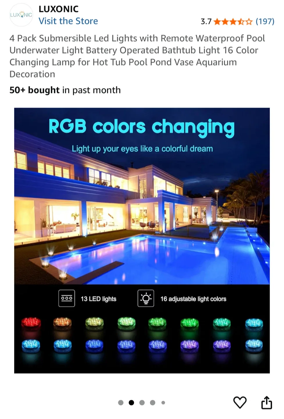 LUXONIC Submersible LED Lights 4 Pack image indicator(2)