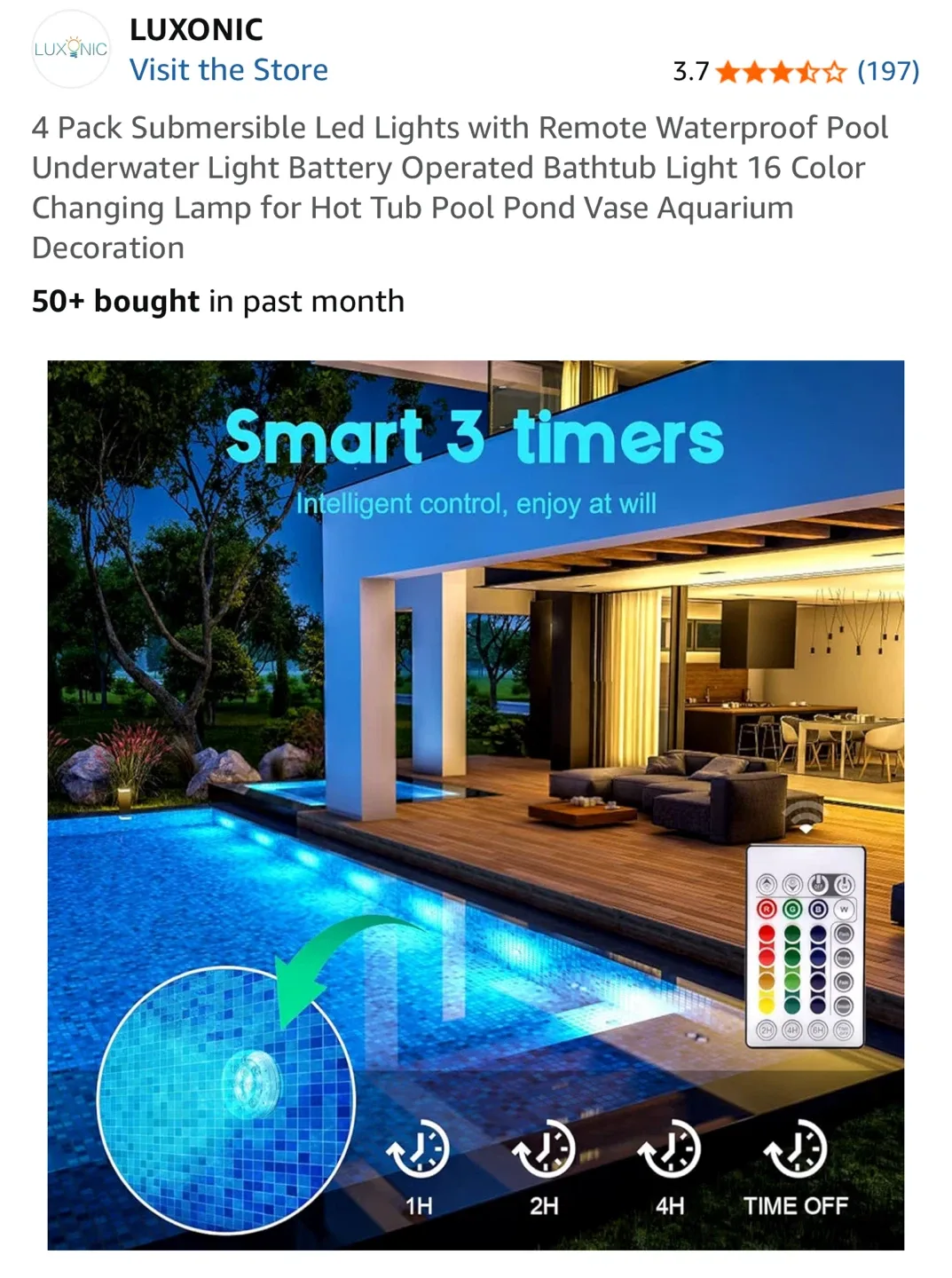 LUXONIC Submersible LED Lights 4 Pack image indicator(4)