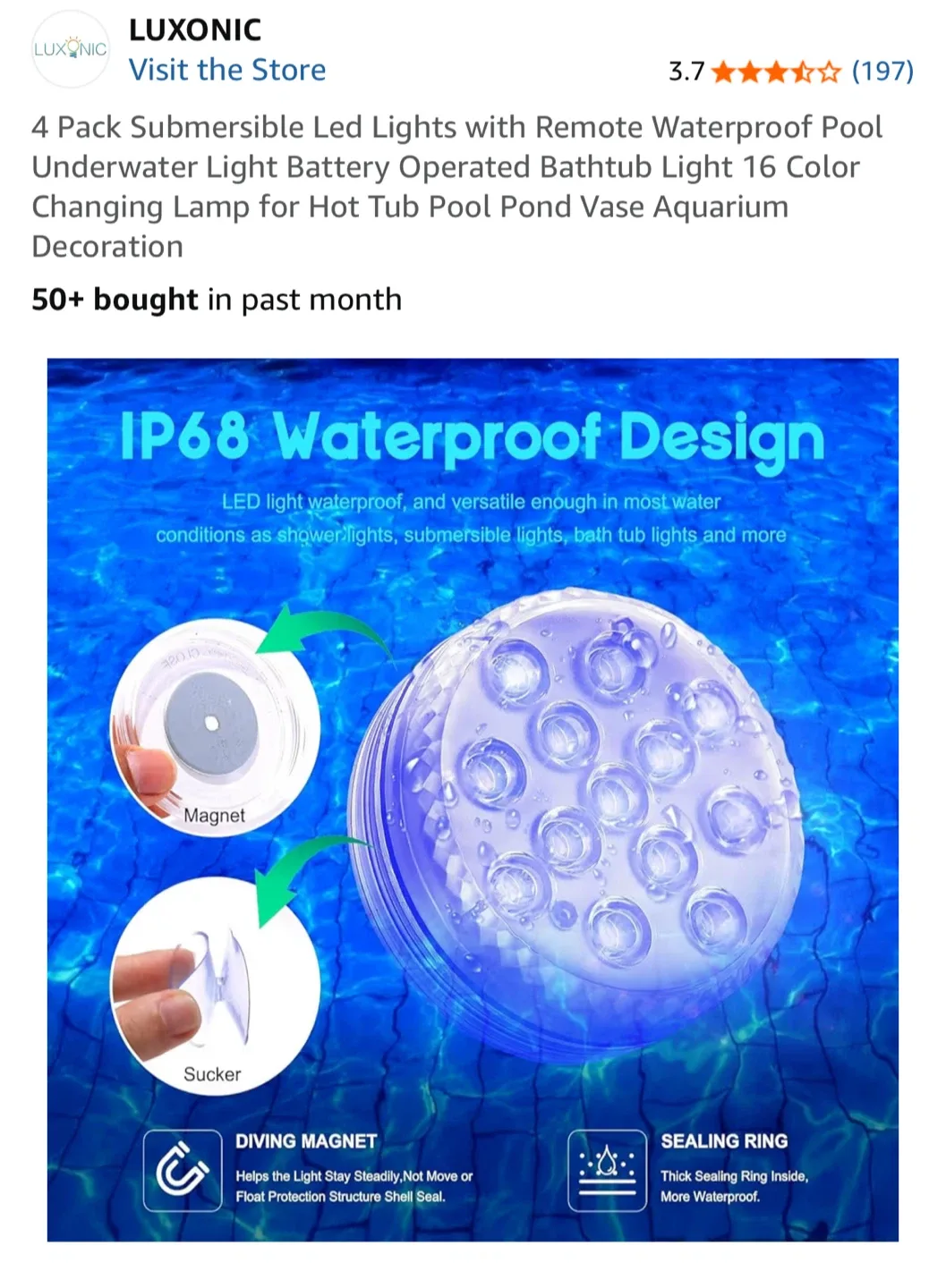 LUXONIC Submersible LED Lights 4 Pack image indicator(5)