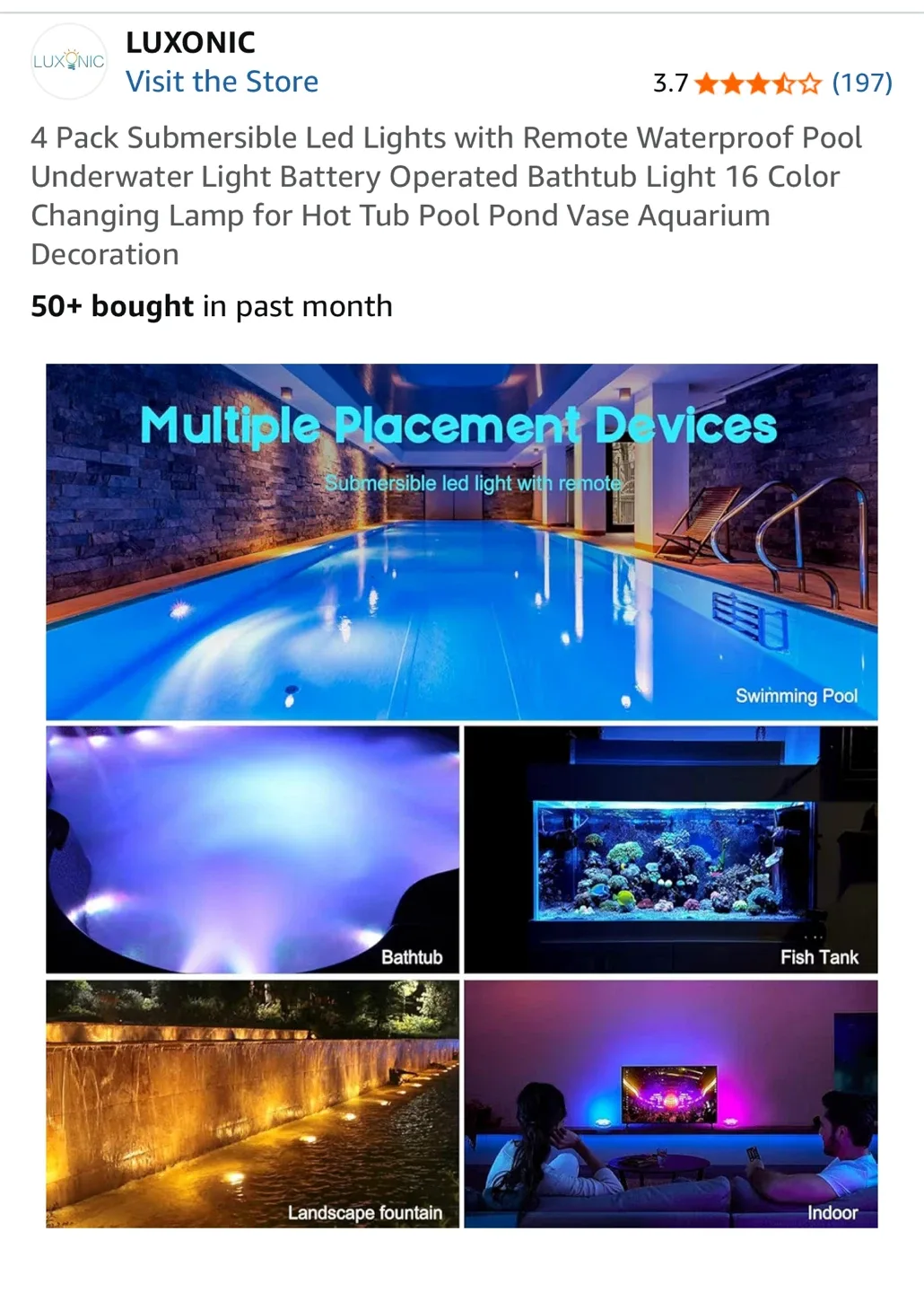 LUXONIC Submersible LED Lights 4 Pack image indicator(7)