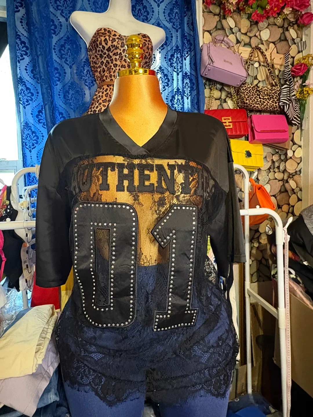Authentic Black Lace Jersey Top thumbnail