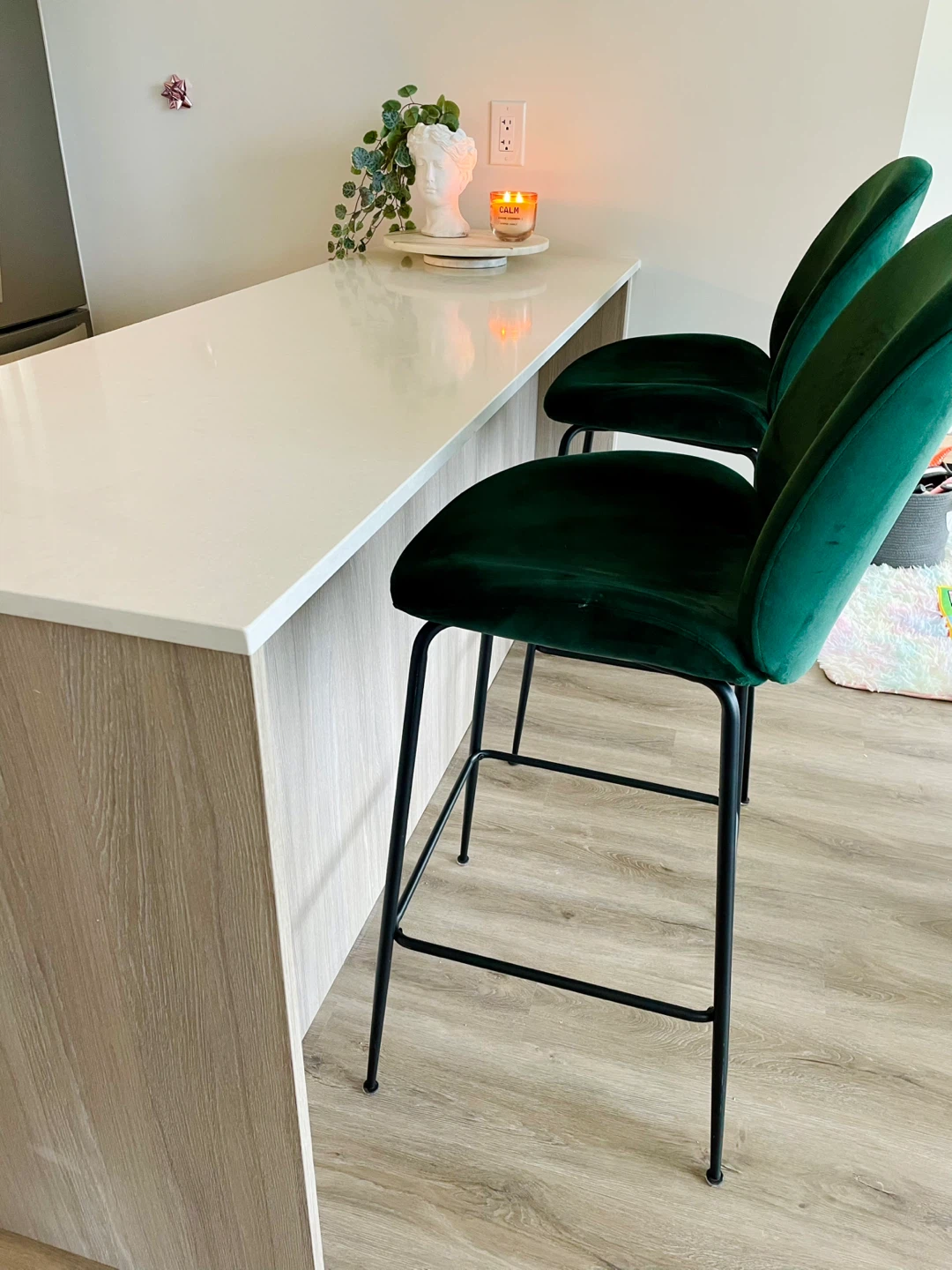 Green Velvet Bar Stools (Set of 2)
