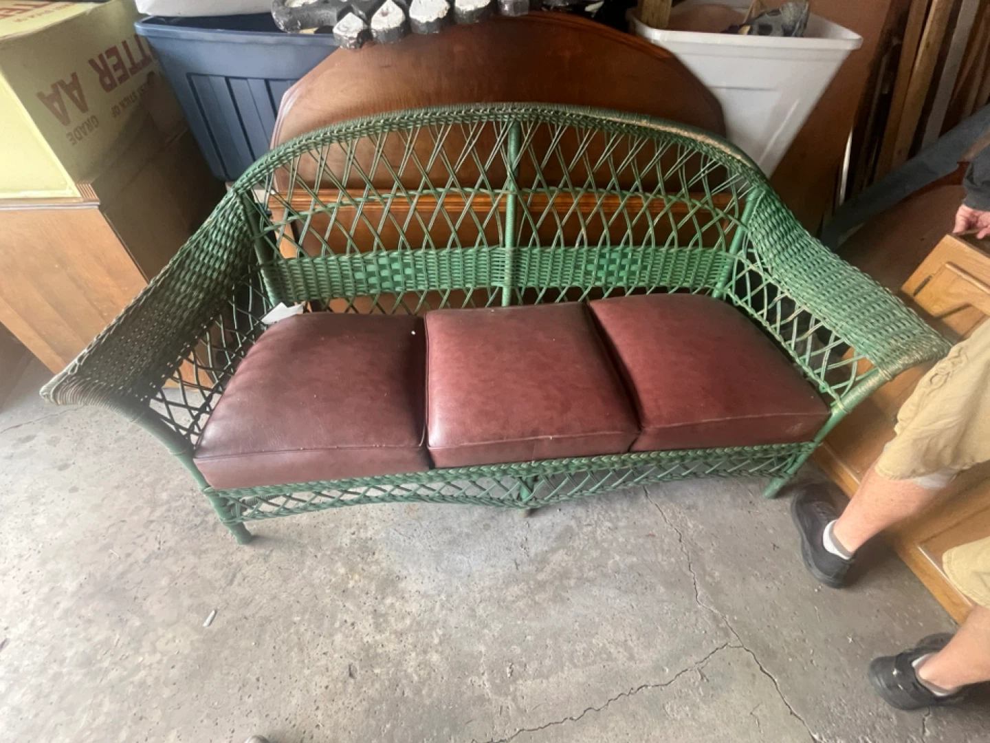 VTG Wicker Loveseat & Chair, Green & Brown - photo 2