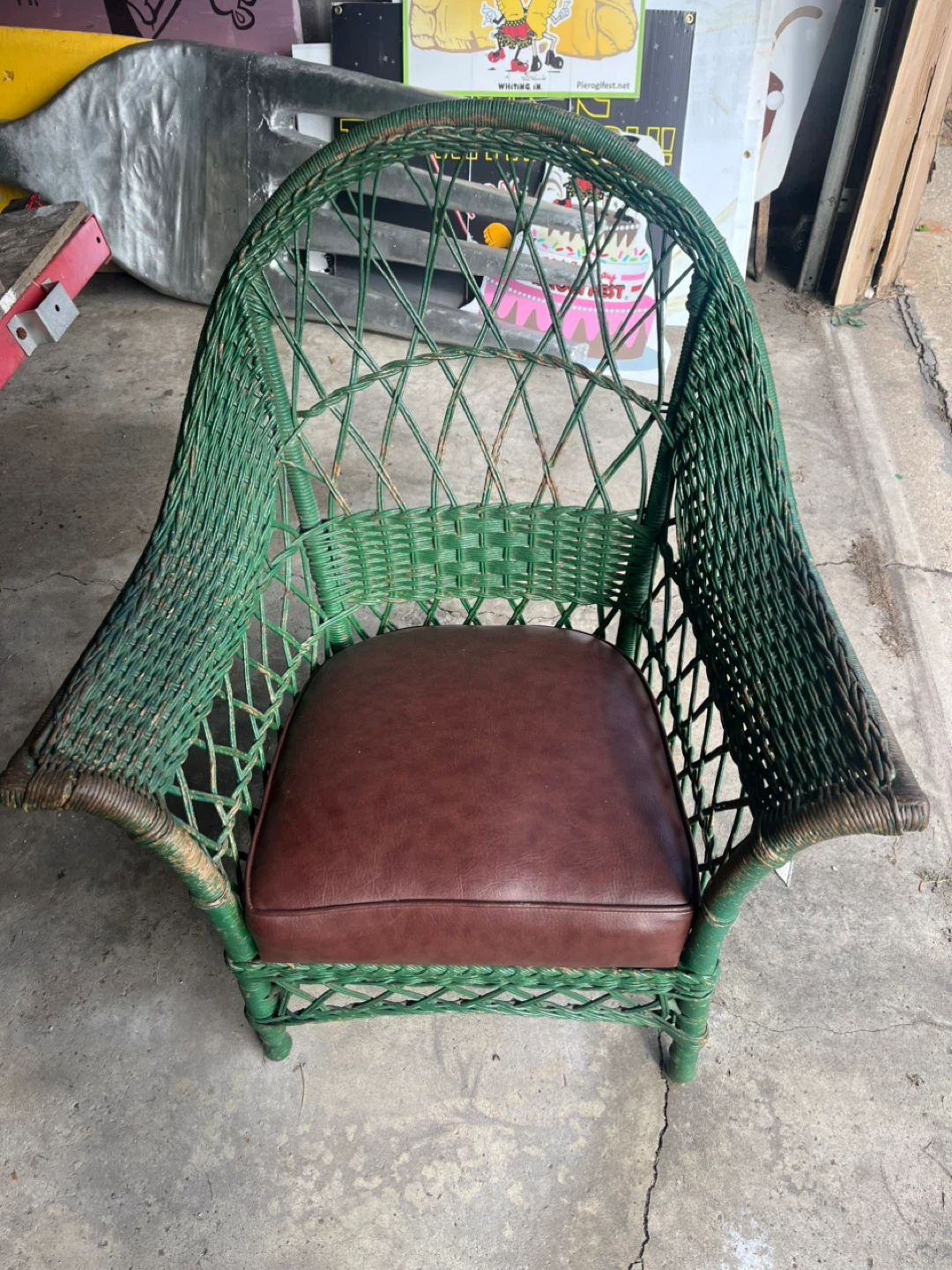 VTG Wicker Loveseat & Chair, Green & Brown - photo 5