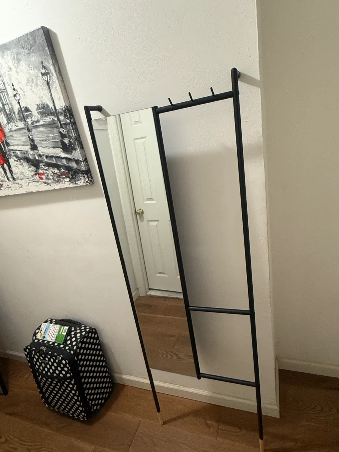 Modern Black Standing Mirror with Rack image indicator(2)