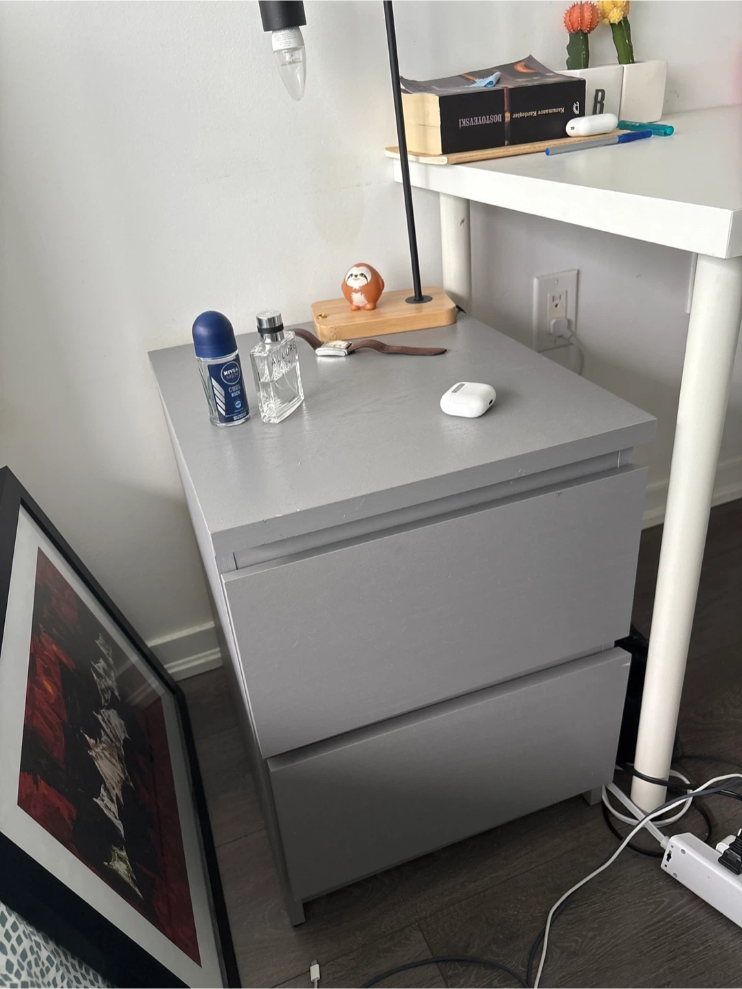 Grey 2-Drawer Nightstand